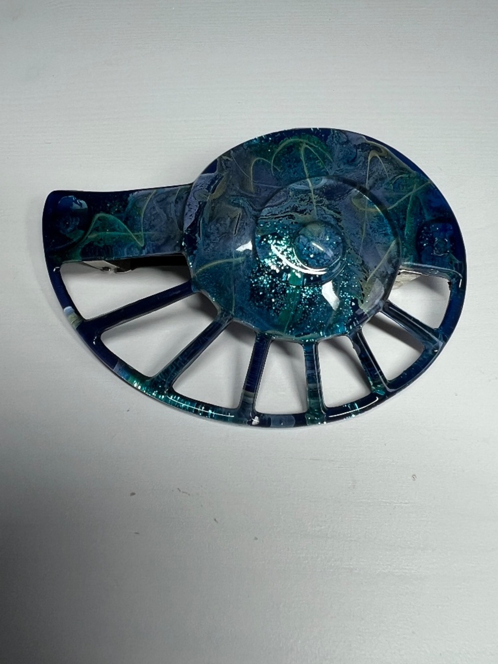 Medusa's Heirlooms Blue and Teal resin Seashell barrette